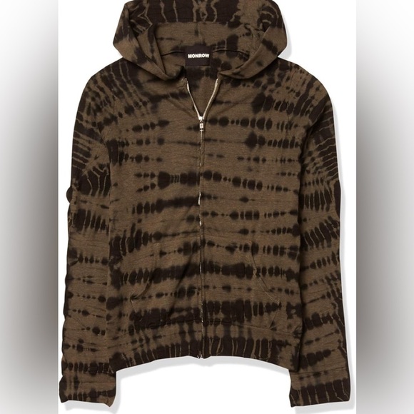Monrow Tops - Monrow Size Medium Maroon tie-dye Long Sleeve Zip Up Hoodie Knit Jacket